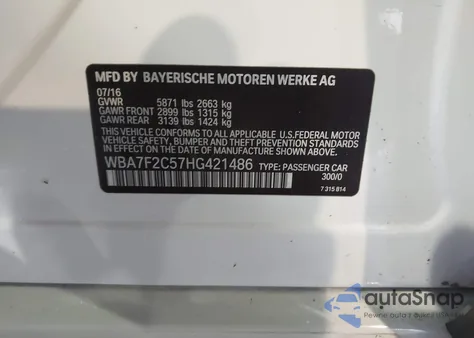 2017 BMW Alpina B7 xDrive из США, поврежденный, VIN WBA7F2C57HG421486